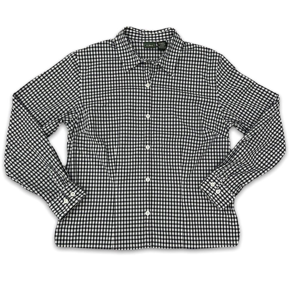L.L Bean‎ Women's Long Sleeve Button Down Plaid Shirt Black White Size Small S